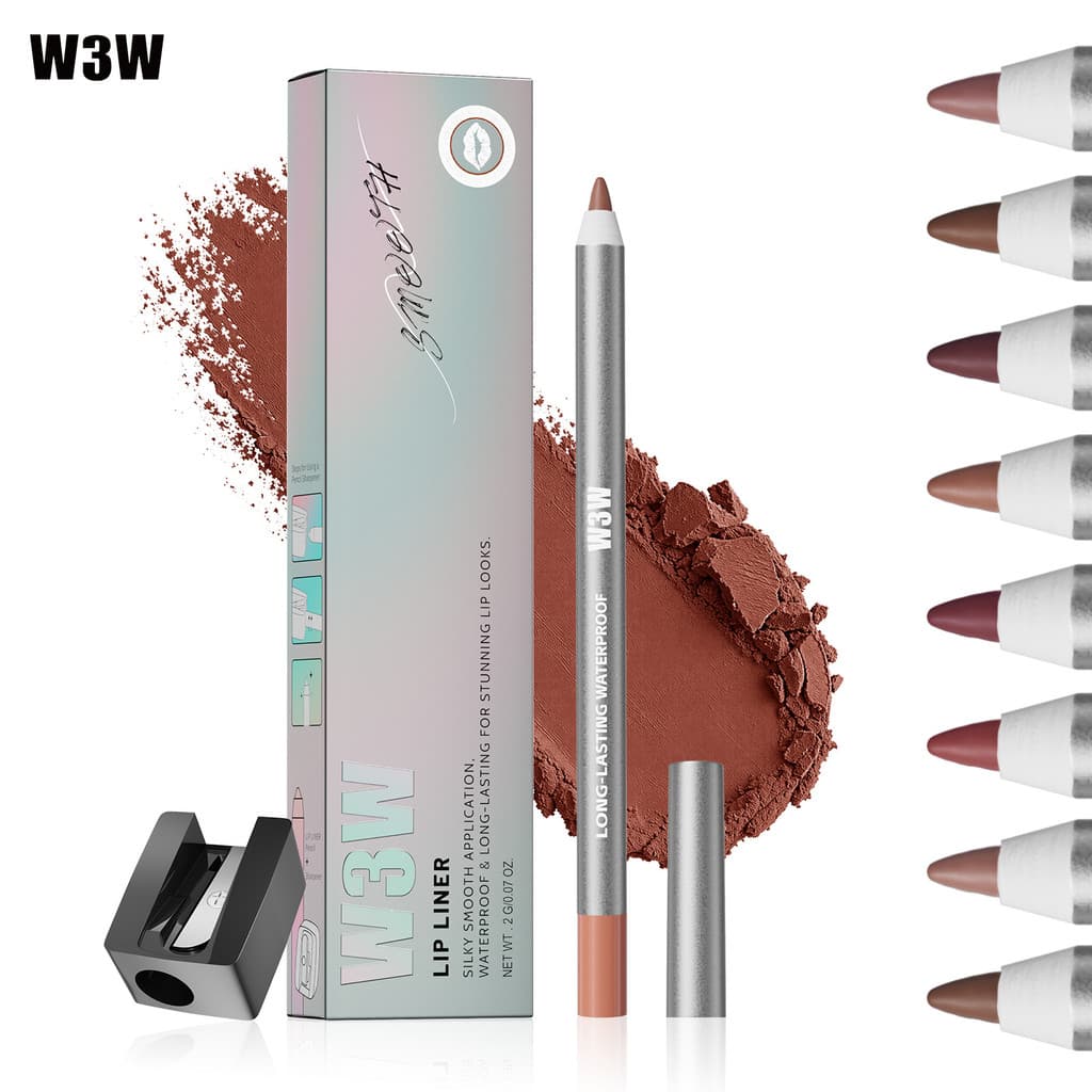 W3W Delineador labial fosco de oito cores, formato de lábio, copo antiaderente à prova d'água, cor Nude