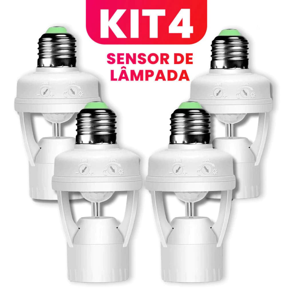 Kit 4 Sensor de Movimento para Lâmpada Soquete E27 com Sensor de Presença Bivolt 110V~220V até 60W CASA.S