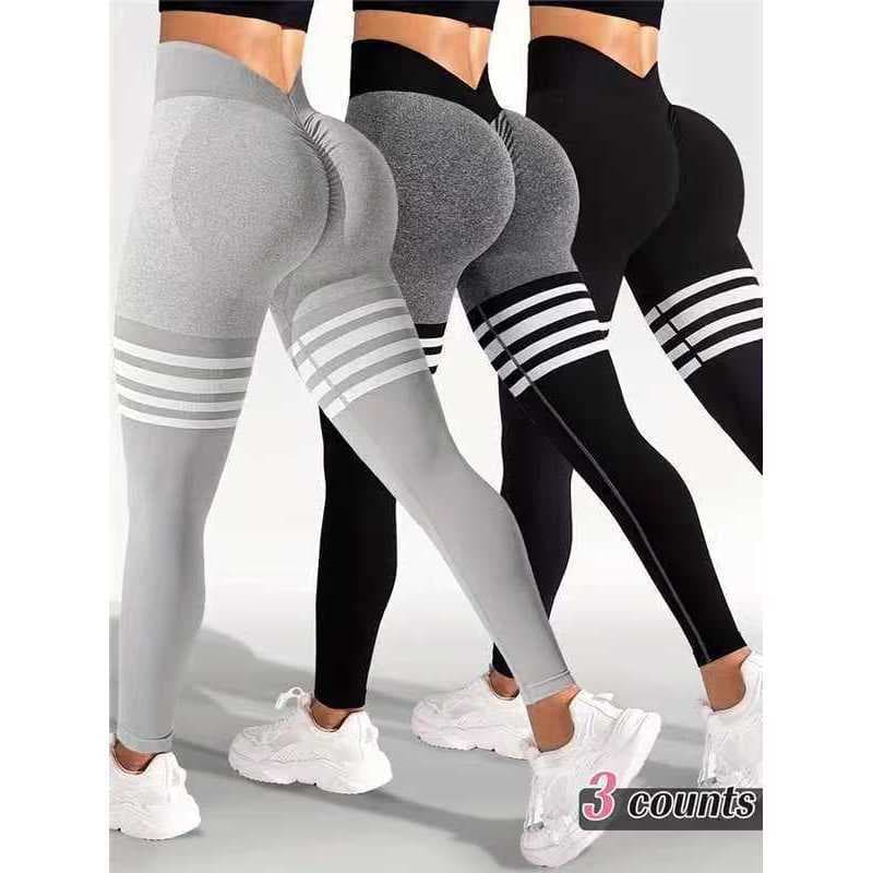 Europeu americano listrado esportes ao ar livre Leggings feminino cintura alta Hip-Lifting Yoga Wear secagem rápida corr