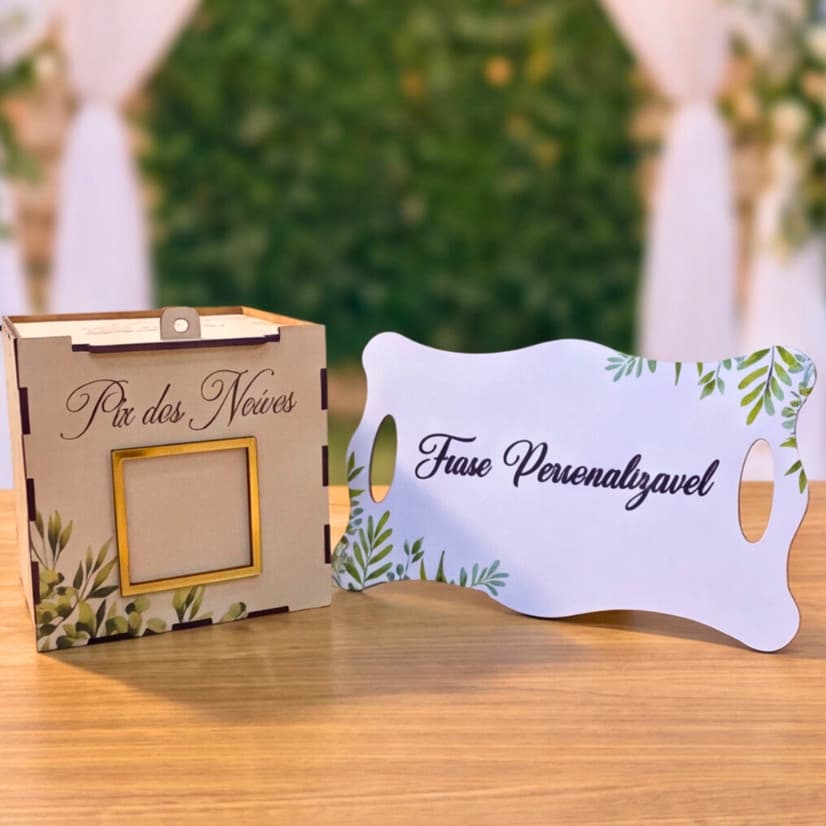 Kit Casamento Caixa Pix + Placa Entrada de Casamento Verde Oliva