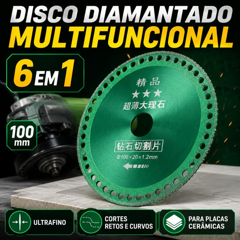 Disco de Serra Multifuncional 6 em 1 — Disco Diamante 100 mm para Cerâmica, Azulejo e PVC