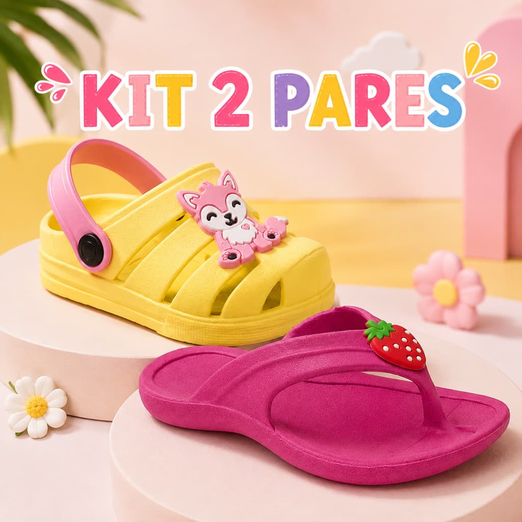 Kit Chinelo Infantil Menina Antiderrapante + Sandália Papete Infantil Menina Confortável Leve Macia