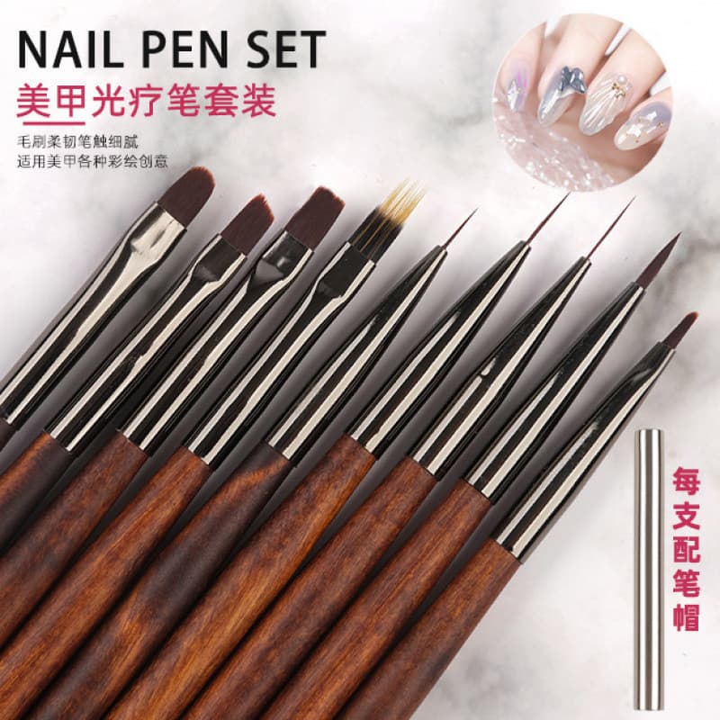 Caneta de Manicure japonesa haste de sândalo caneta de pintura cabeça redonda cabeça plana fototerapia caneta puxar linh