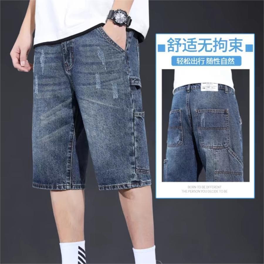 Shorts jeans masculinos, shorts jeans finos estilo americano, macacão de cinco pontos, Casual, não elástico, solto, reto