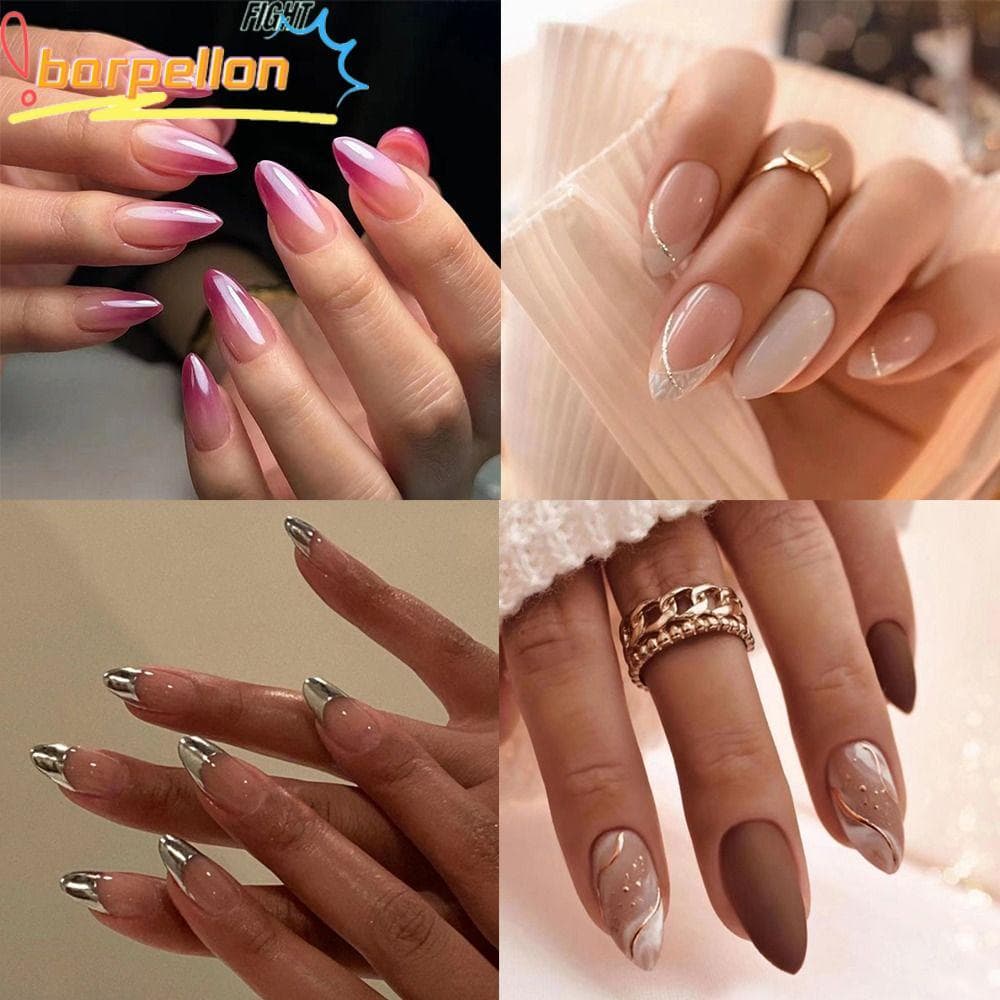 Unhas Postiças BARPELLON , Nials Falsos Gradientes Rosa Vermelha Elegantes , Prensa Francesa Destacável De Amêndoa Longa