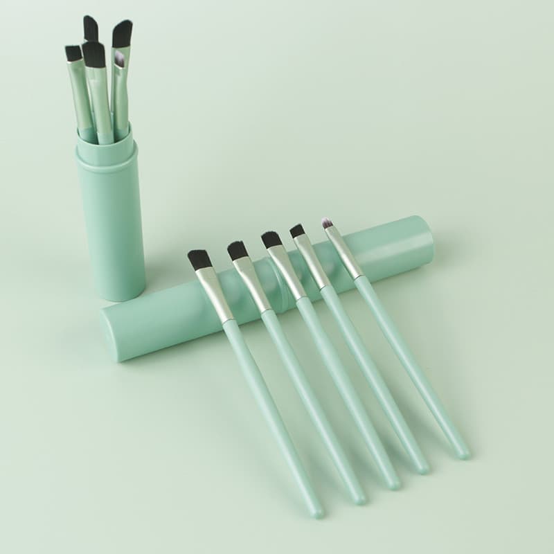 Novo conjunto de 5 pincéis de maquiagem em estojo: pincel para sombra, pincel para sobrancelha, pincel para contorno, pi