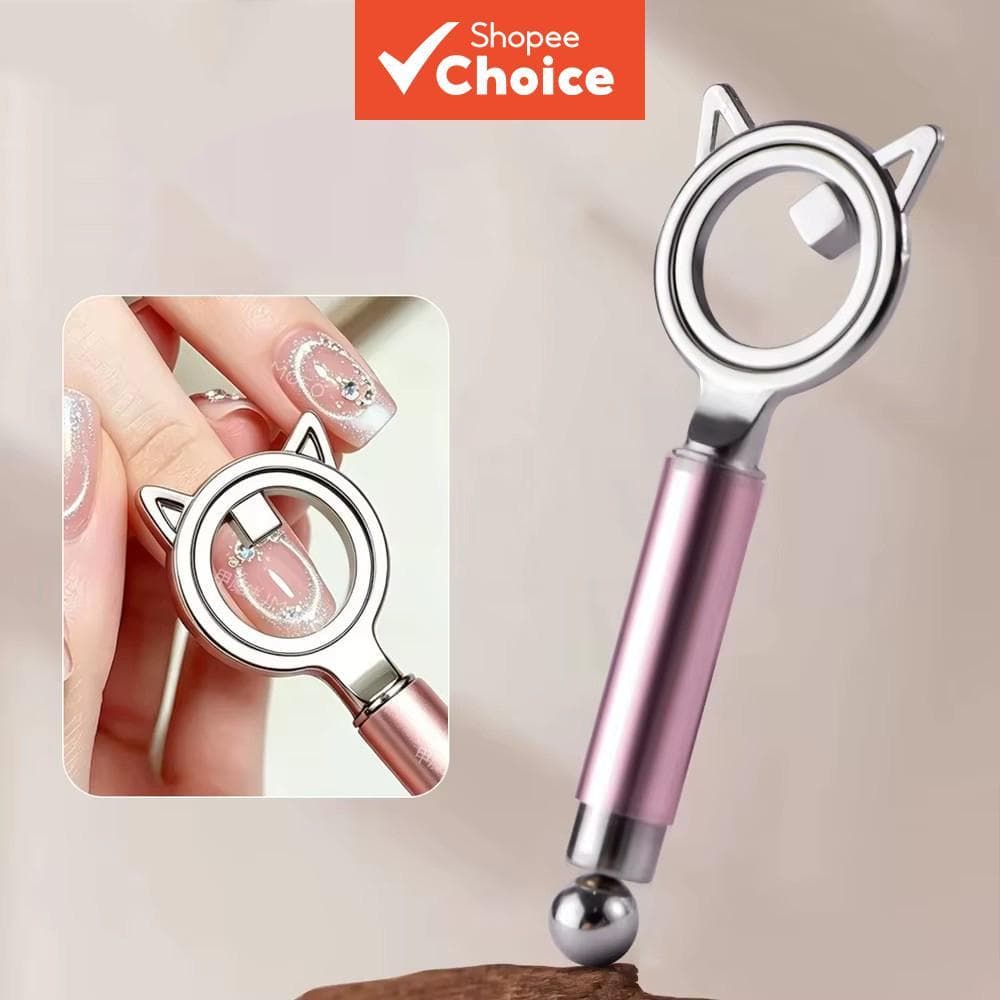 Varinha Magnética para Unhas Efeito Gato Dupla Ponta, Formato de Orelha Fofa, Ferramenta Manicure Poderos