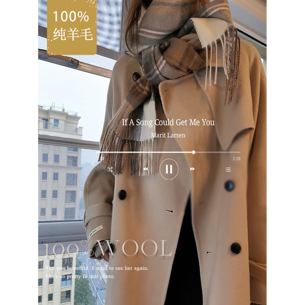 100% cachecol de lã pura caxemira xadrez cachecol feminino inverno combinando casaco 2024 novo estilo meninas cor High-E