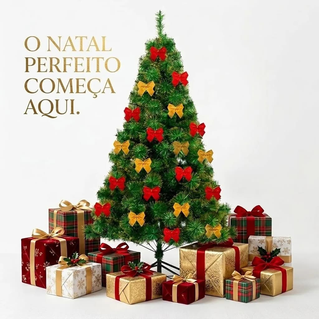 Árvore De Natal 1,20m + 12 Lacos Dourado E 12 Lacos Vermelho