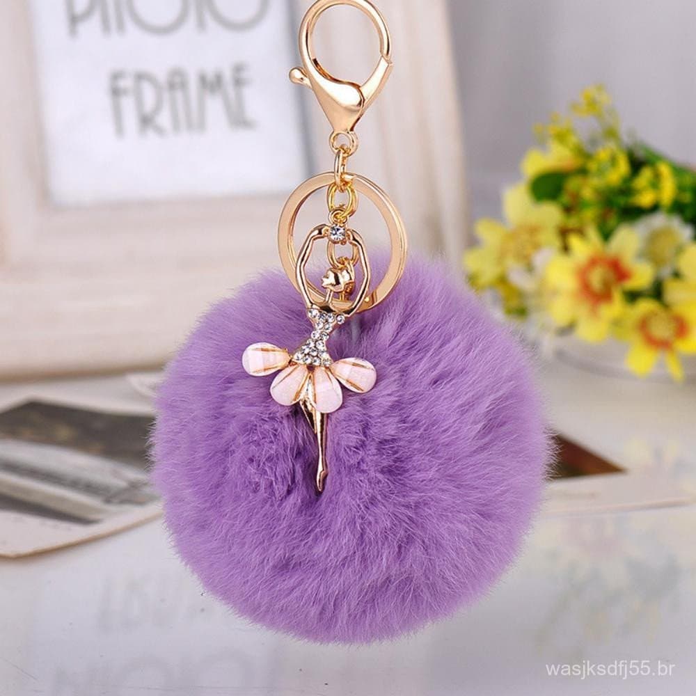 Chaveiro de Balé Elegante com Strass, Bola de Pelo Sintético de Coelho, Pingente para Bolsa Feminina, Presente para Carr