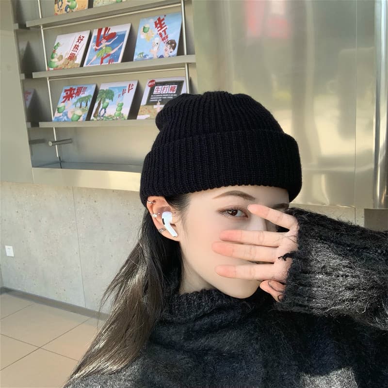 Auto-recomendado japonês simples All-Match chapéu de malha feminino outono inverno quente proteção de orelha chapéu de l