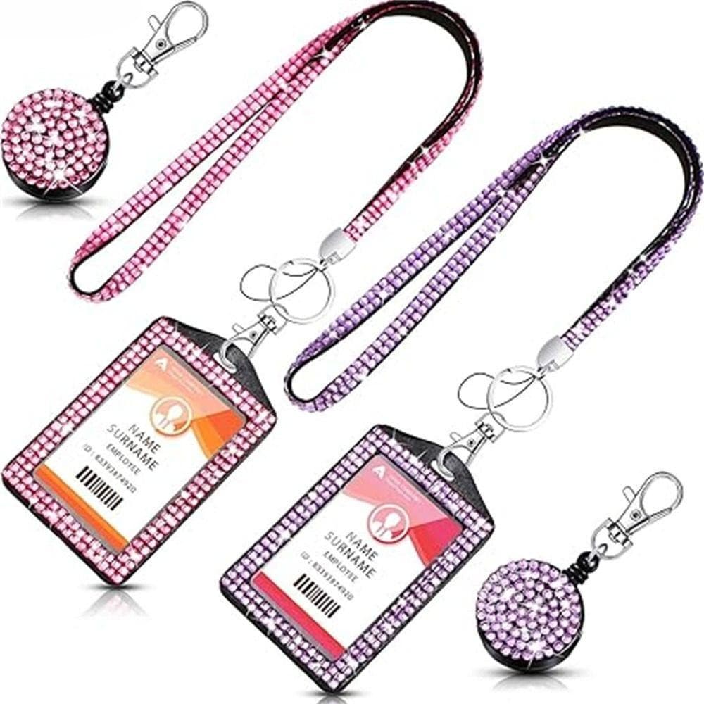 Porta-crachá SHENGDA com Strass, Carretel Retrátil com Cordão de Cristal Brilhante, para Cartão de Identificação