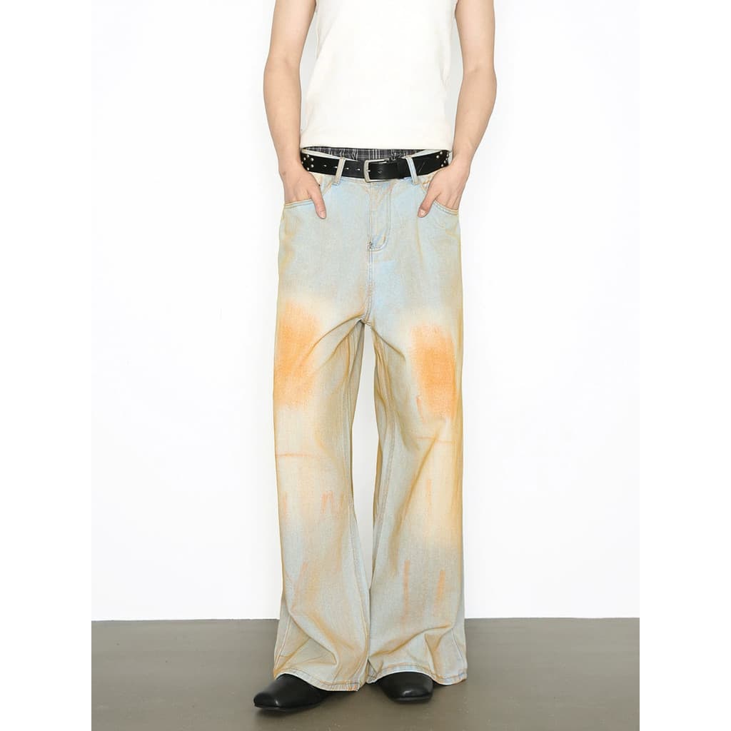 Street Wear bonito frito calças de rua Jeans americano Design sentir Retro solto em linha reta Wasteland estilo Graffiti
