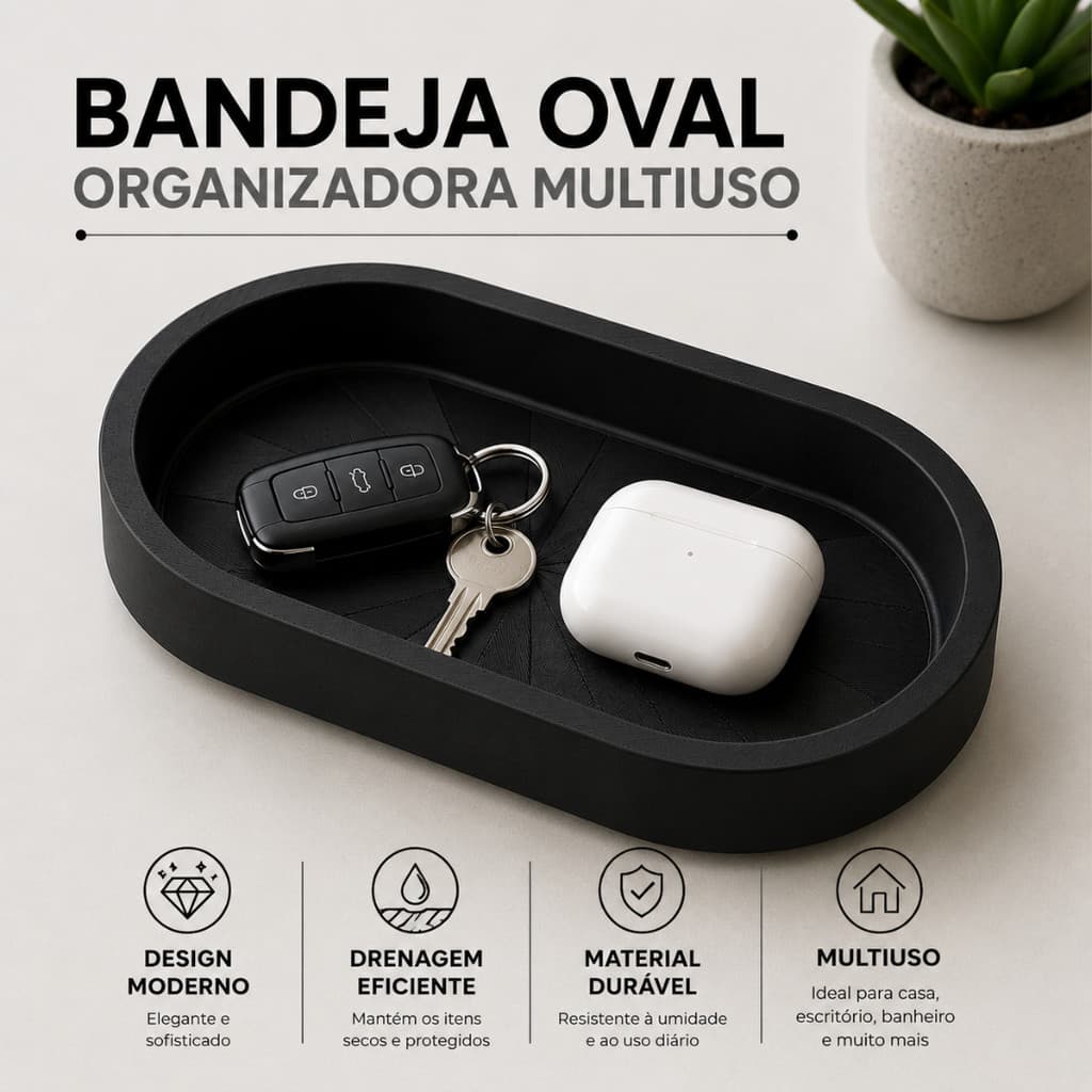 Bandeja Porta Treco Organizador Oval Multiuso Para Chaves Controle e Acessórios