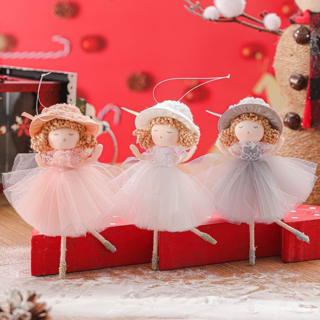 Chapéu de Natal Cabelo Encaracolado Anjo 15CM Anjo de Natal Menina Boneca Decoração de Árvore de Natal