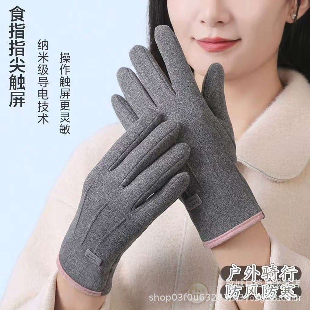 Outono inverno luvas femininas quentes à prova de vento à prova de frio ciclismo forro de tela sensível ao toque engross