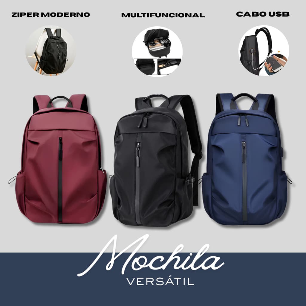 Mochila com cabo USB reforçada impermeável unissex com compartimento para notebook