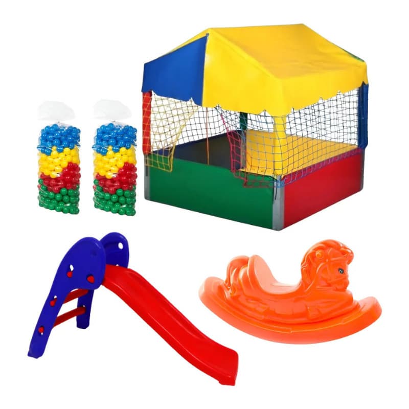 Kit Playground Infantil - Escorregador Baby - Piscina Com 100 Bolinhas