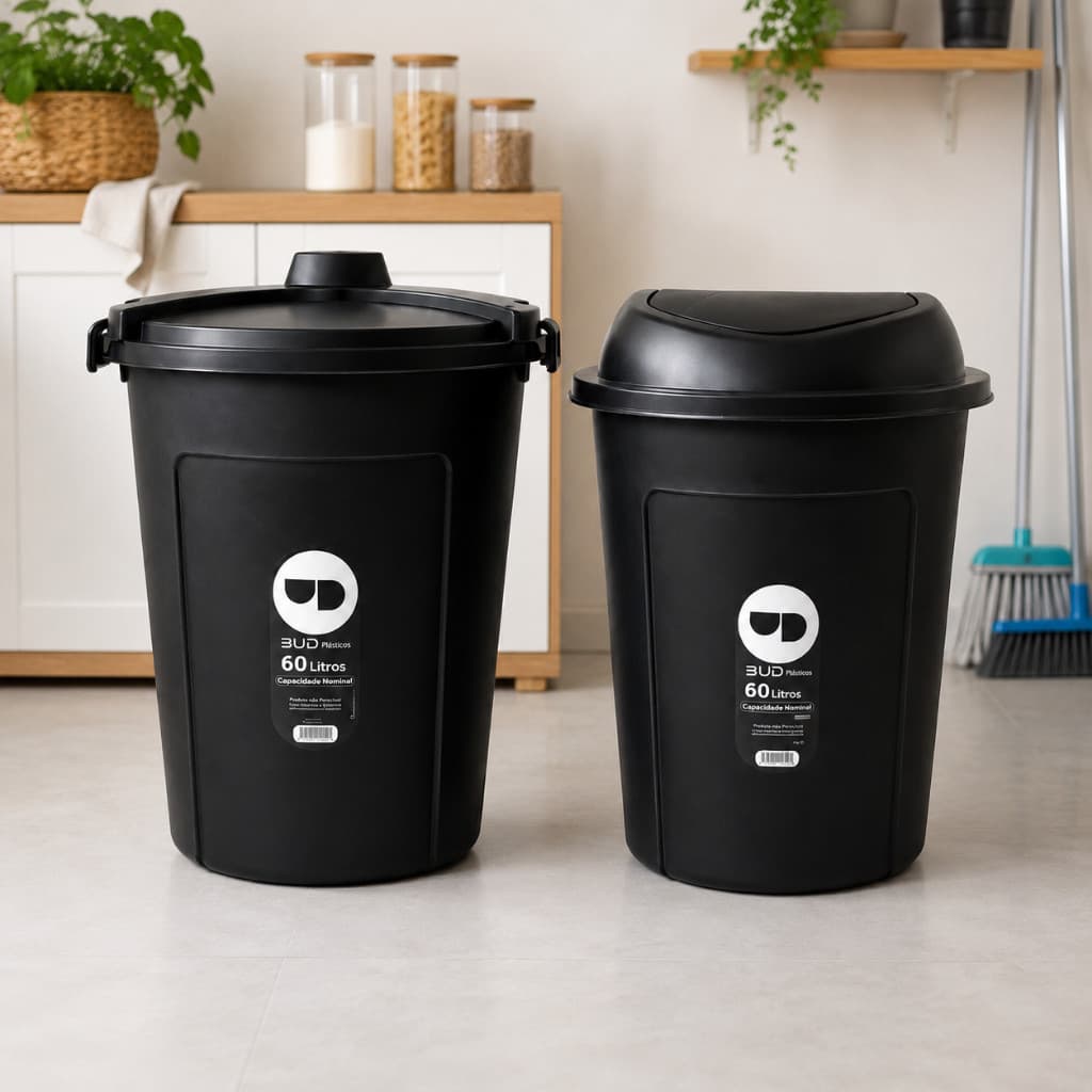 Lixeira Grande Cesto de Lixo 60 Litros Multiuso com Tampa Basculante Para Cozinha Área Externa Lavanderia Casa