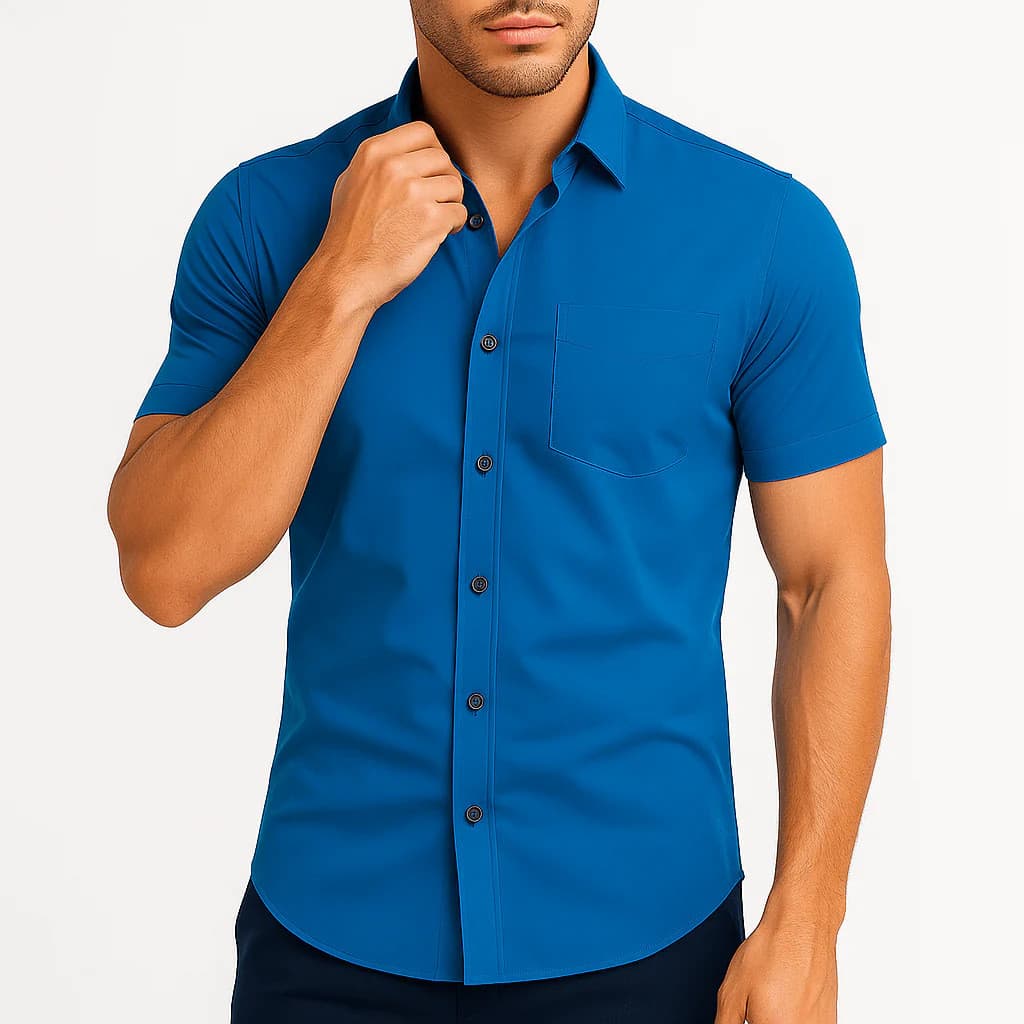 Nova camisa impressa de manga curta camisa masculina gola Casual moda camisa de cor sólida
