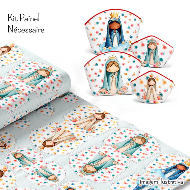 Tecido Tricoline Digital Painel Necessaire Nossa Senhora Floral Pano Bolsa Costura 100% Algodão