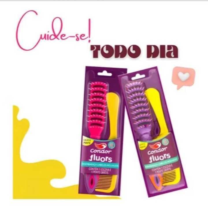 Escova de Cabelo Condor Fluors com Pente Grátis - Desembaraça Cabelos Molhados