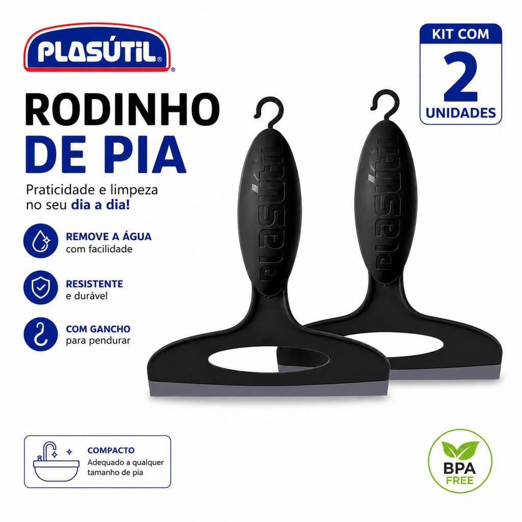 Kit 2 Rodinho de Pia Cozinha Banheiro Alta Qualidade Rodo de pia 13 cm Plasútil Coisas De Casa