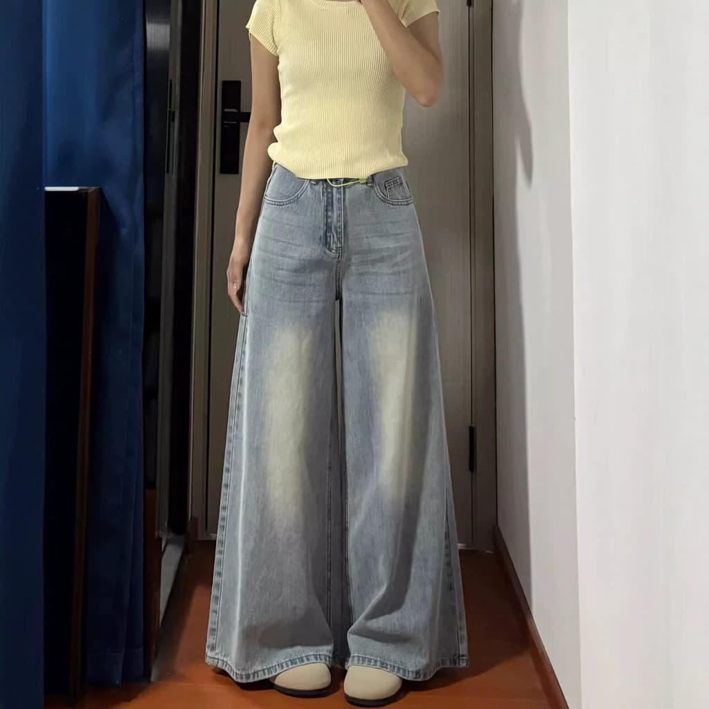 Americano Retro perna larga Jeans feminino gordura mm forma de pêra corpo perna larga solta mais magro olhar pequena cal