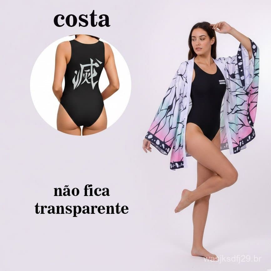 kit body com saida de banho tema demon slayer. feito em microfibra e suplex grosso. moda praia adulto