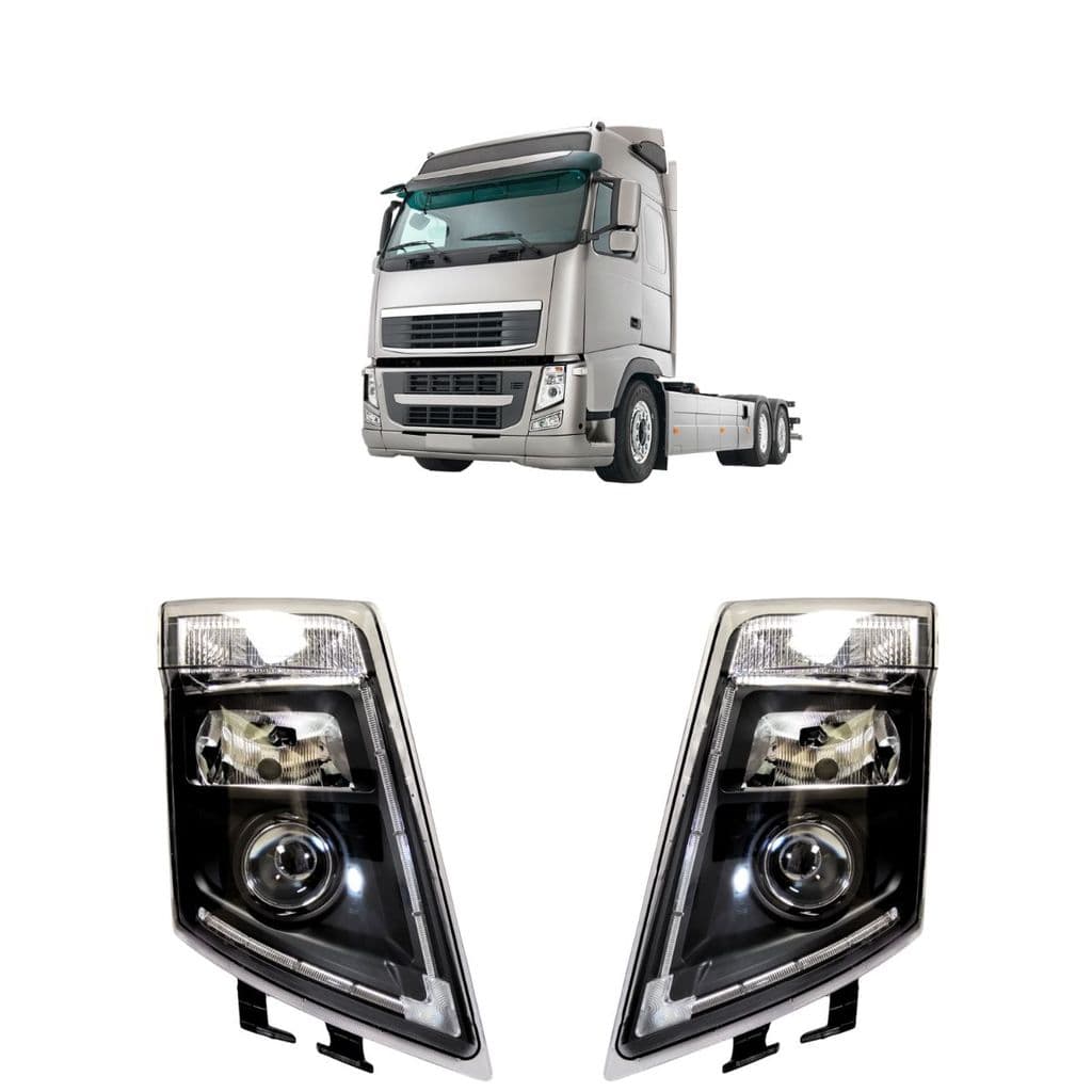 Par de Faróis Principais Máscara Negra Volvo FH13 2010 a 14