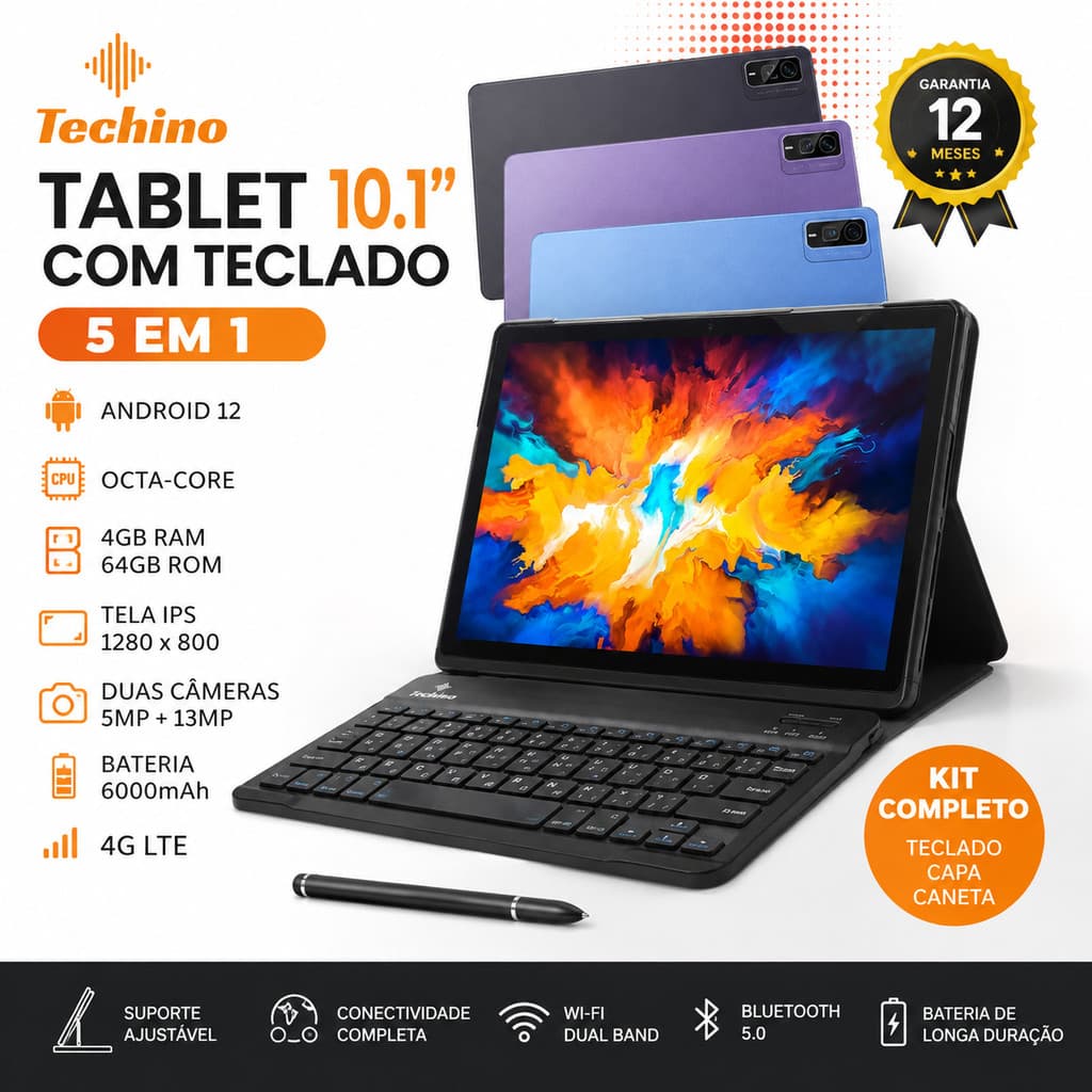 Techino Tablet 10.1 128gb 6gb Ram Com Teclado Capa