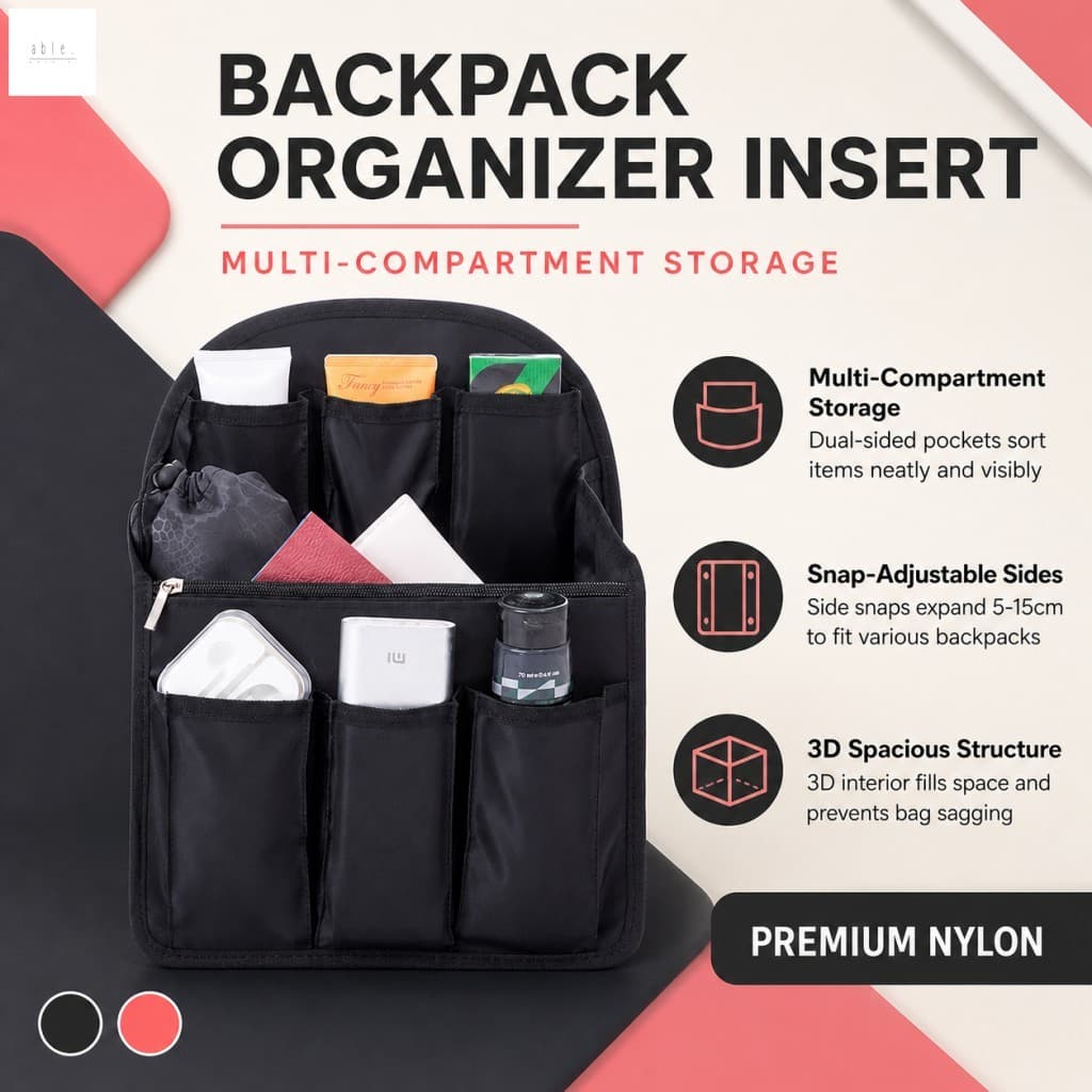 Organizador De Mochila De Nylon Com Vários Compartimentos Expansível Bolsa Forro Interna De Grande Capacidade