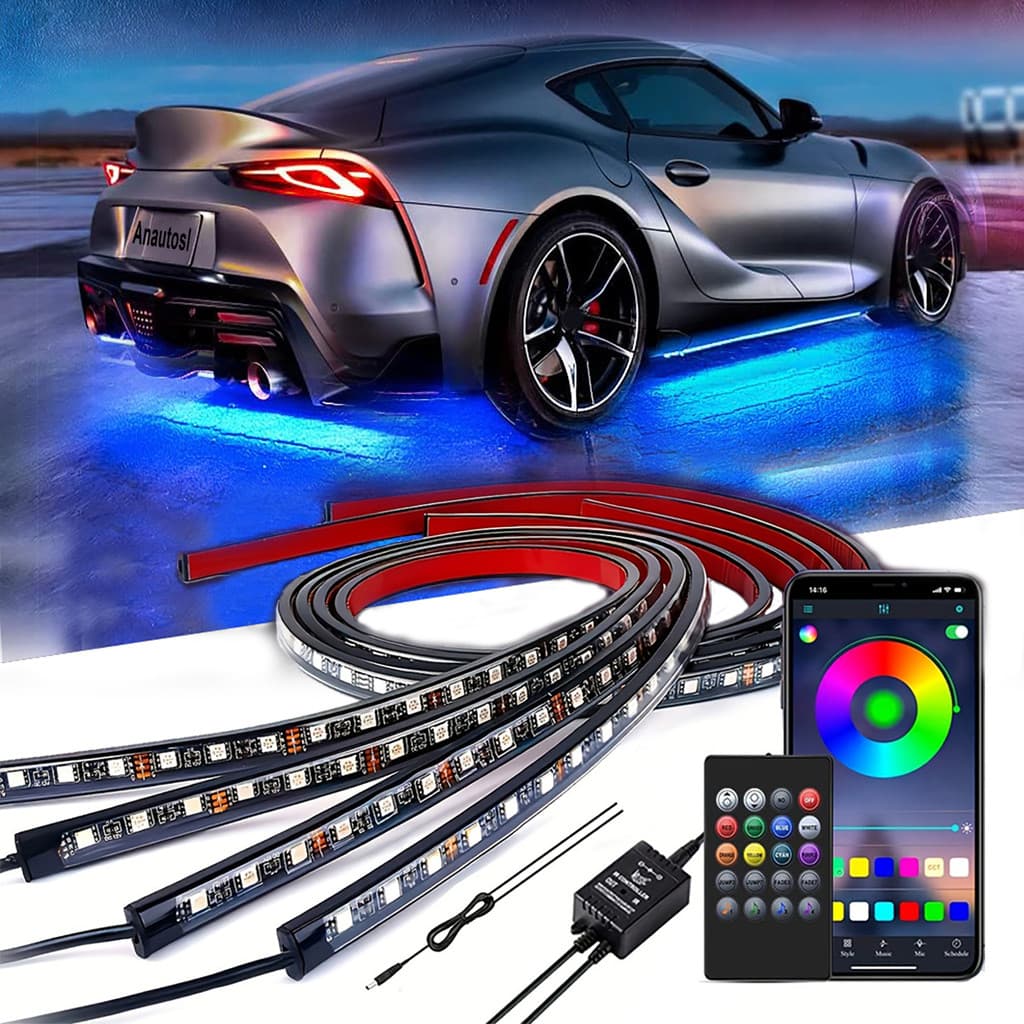 4 Em 1 Neon LED Carro Underglow Kit De Luz Inferior APP & Controle Remoto RGB Tira Néon Flexível 12V À Prova Dwaterproof