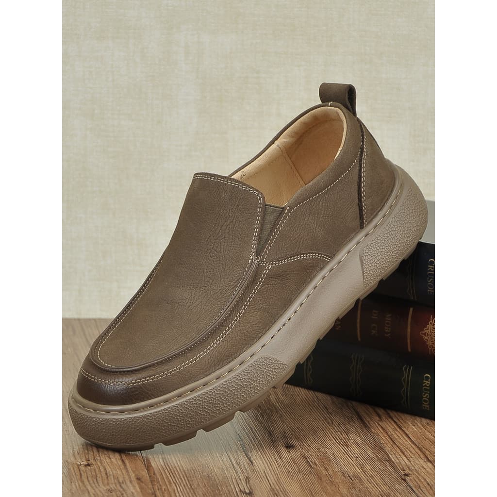Retro sapatos de ervilhas de pé largo masculino camada superior de couro de um pé preguiçoso mocassins de sola grossa le
