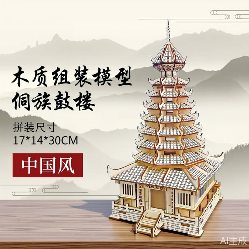 Dongzu tambor estúdio estilo chinês 3d quebra-cabeça tridimensional de madeira crianças artesanal diy cabana modelo de c