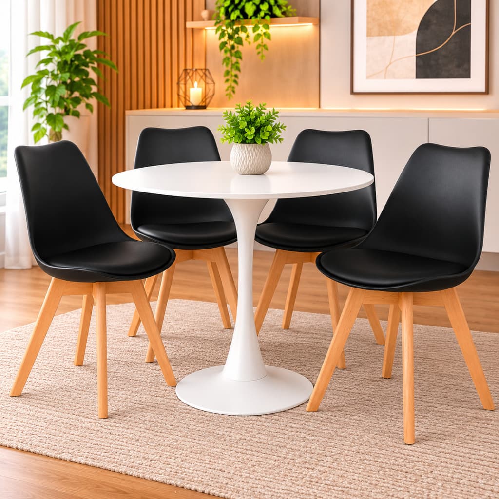 Kit 4 Cadeiras Saarinen Base Wood Maciça Com Estofamento