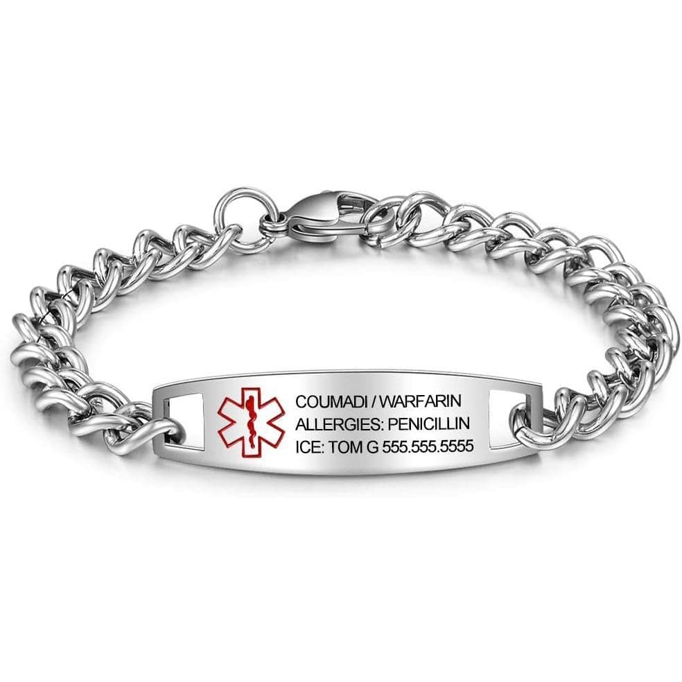 Pulseira de Alerta Médica Wendy Made, ID de Aço à Prova d'Água para Homens e Mulheres |   Pulseira de identificação médi
