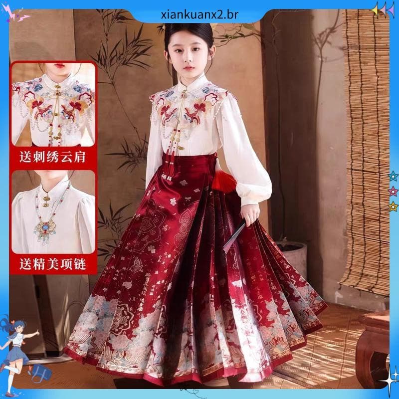Meninas novo estilo cavalo rosto saia antigo terno Tang terno 2025 novo estilo estilo chinês meninas Hanfu primavera out