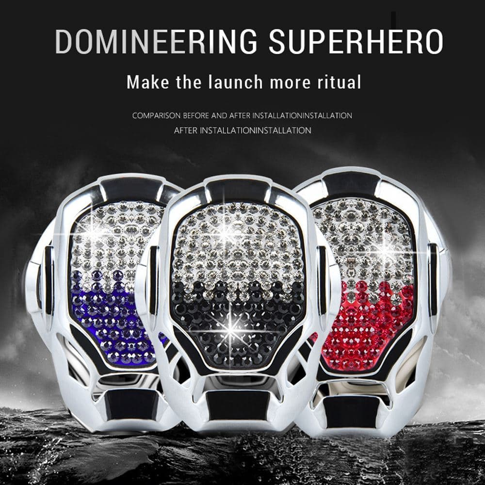premium-Bling Cristal Strass Carro SUV Offroad Interior Motor Push Adesivo Protetor 3D Homem De Ferro Start Stop Botão C