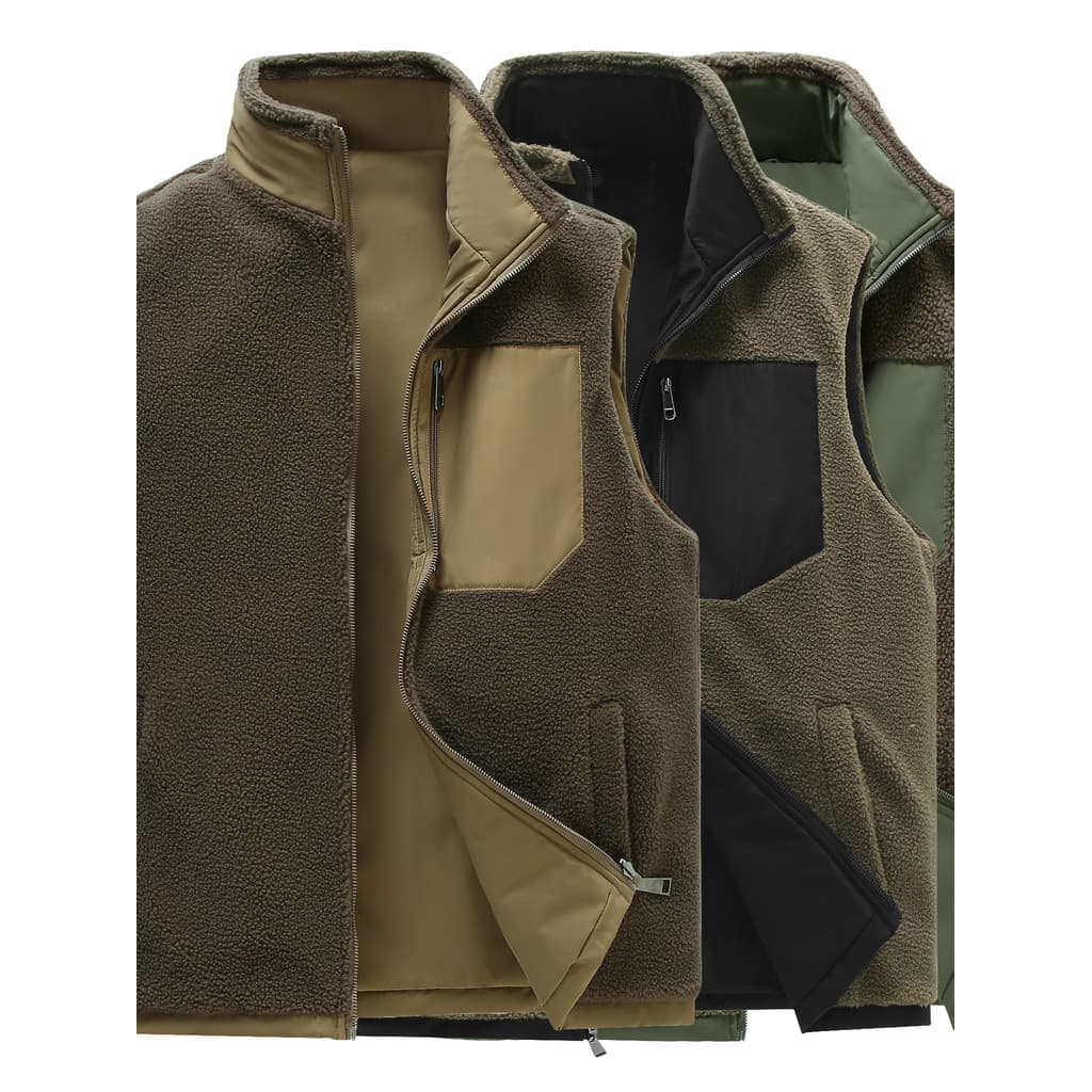 Dupla face engrossado macacão colete masculino inverno colete térmico exterior Wear Polar velo colete dupla face
