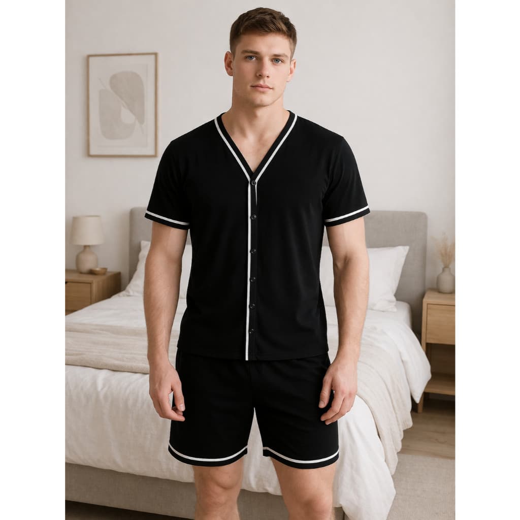 Pijama Americano de Verão Masculino Manga Curta Short Adulto de Calor Sabrina