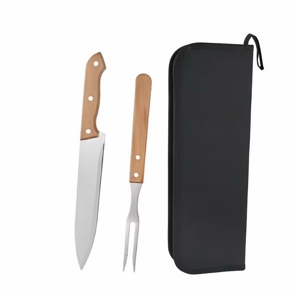 Conjunto Para churrasco em aço inoxidável com cabo de madeira, inclui faca e garfoa Com Estojo Qualidade Superior
