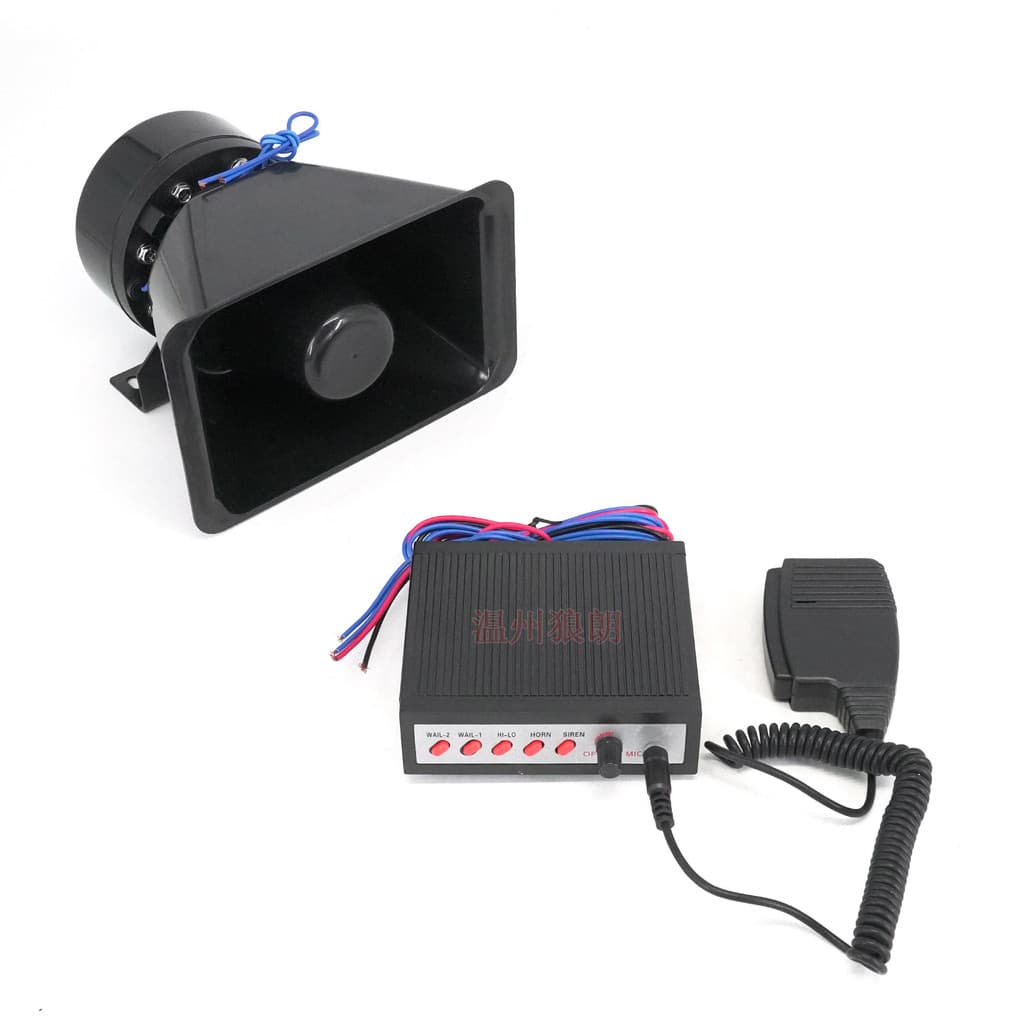 Sirene de cinco tons para carro 12V 100W, alto-falante para modificação de carro com ajuste de volume