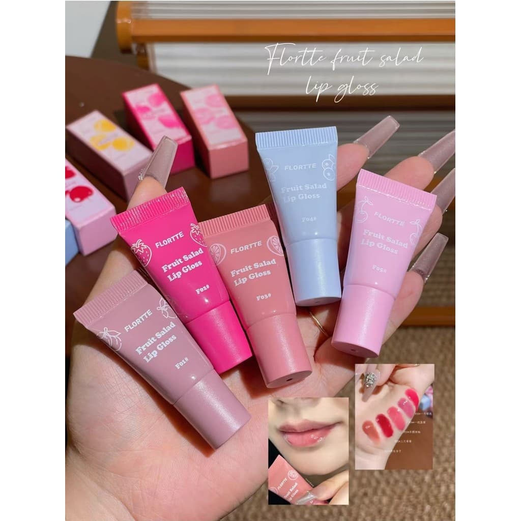 Cor de toranja macia para estourar suco!Flor Lolia Fruit Salad Series Tubo Lip Gloss Lip Gloss Espelho Batom 5g