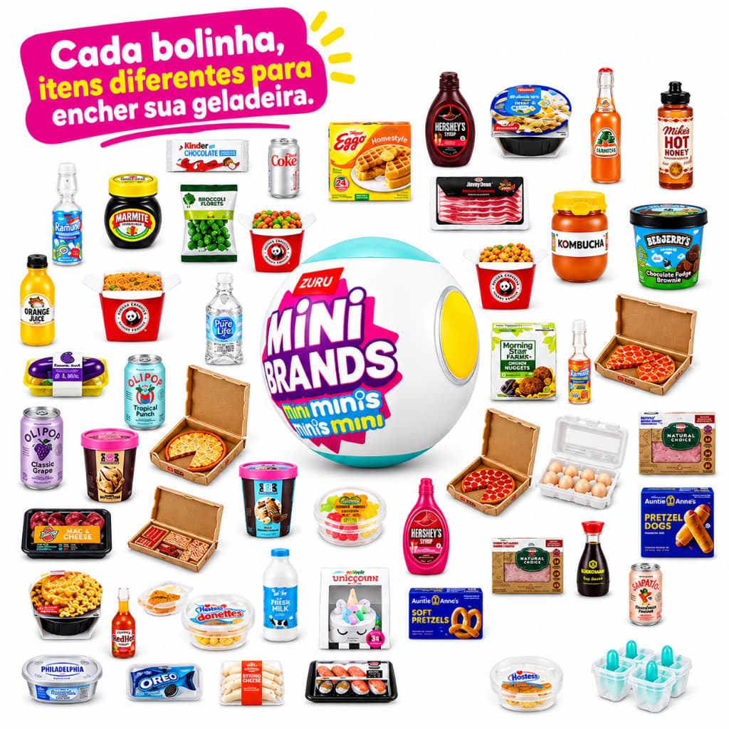 Kit Bolas Supresa Mini Brands Geladeira Fill The Fridge Cápsulas de Itens Colecionáveis