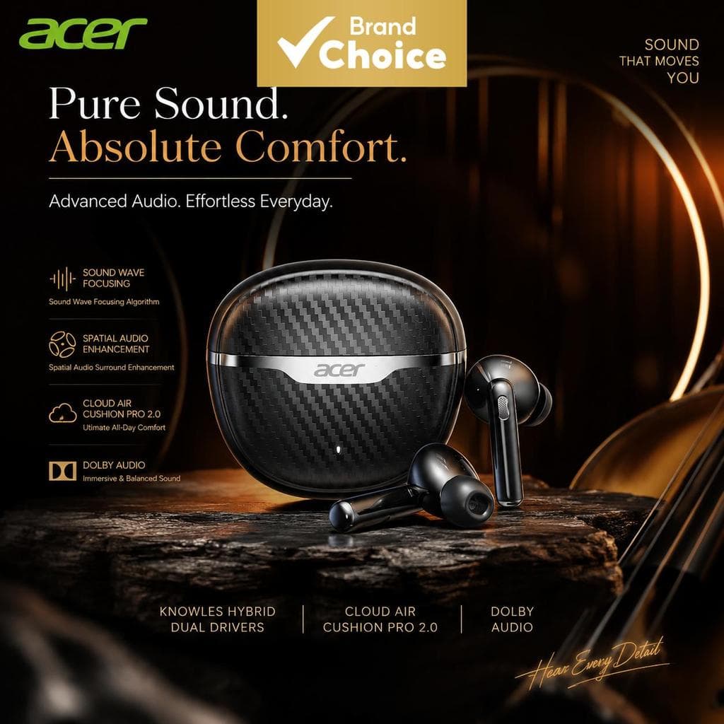 Fones De Ouvido Acer TWS Sem Fio Bluetooth 54 Dolby Audio HiFi Som Estéreo Intra-Auricular Para Jogos Com Microfone De C