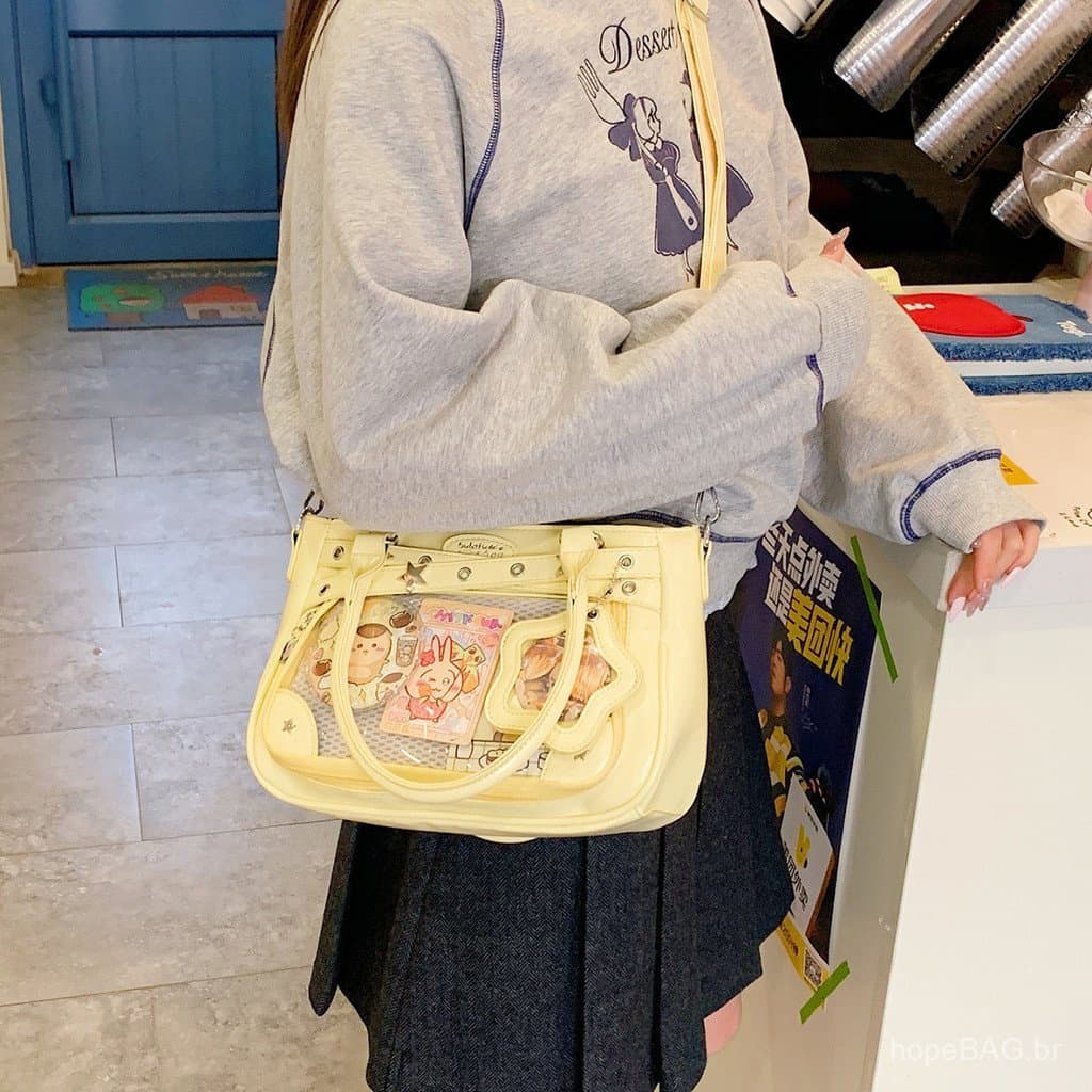 Nova bolsa ita bidimensional de cor sólida e grande capacidade, estilo japonês, leve e elegante, adequada para uso diári