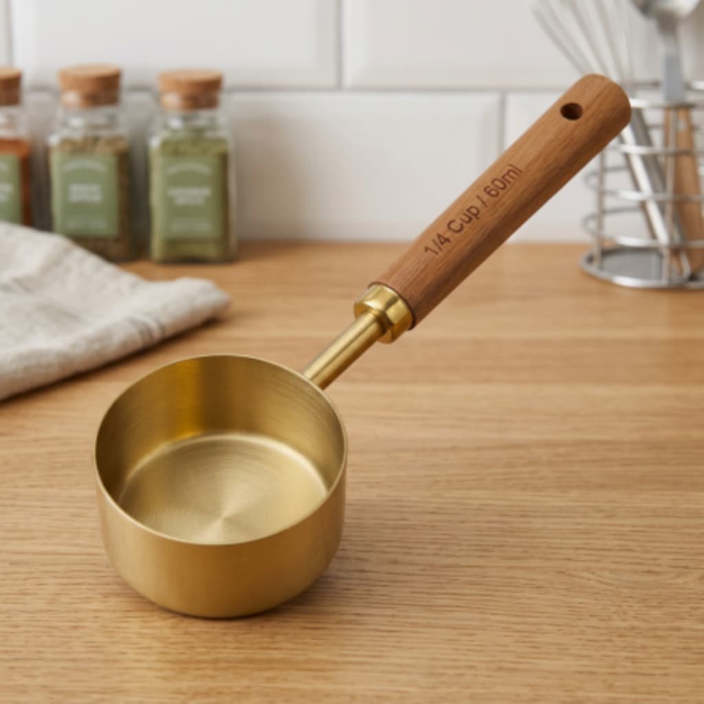 Colher Medidora 60ml Aço Inox com Cabo de Madeira para Cozinha
