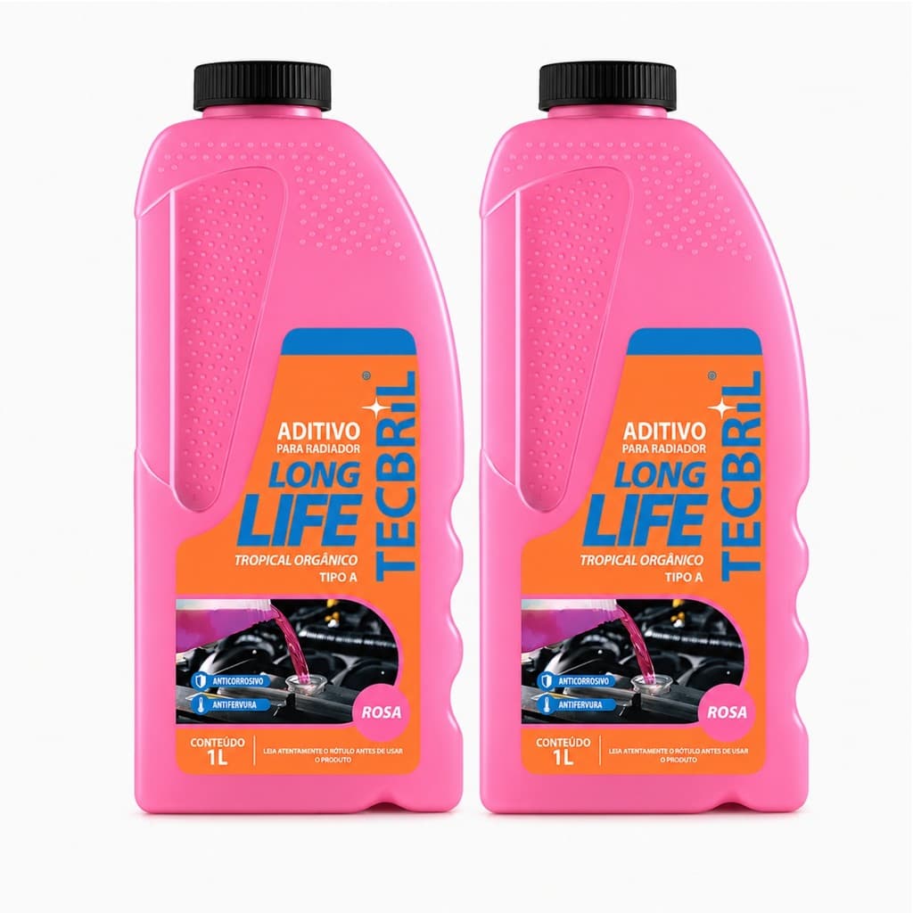 Kit 2 Aditivos Para Radiador Tecbril Rosa 1L Pronto Uso Orgânico Anticorrosivo Sistema Arrefecimento Proteção Motor