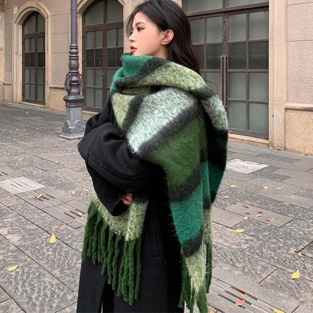 Lenços De Inverno , Silenciadores Xadrez Macios E Grossos , Xales De Borla Laváveis À Prova De Vento Térmicos Para Viage